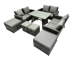 Rackhams 10 Seater Wicker PE Rattan Furniture Outdoor Dining Table Double Seat Sofa 4 Stools Sets Dark Grey Mixed - thumbnail 2
