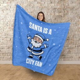 Rackhams Santa is a City Football Fan - Luxury Fleece Blanket 150cm X 150cm - thumbnail 2