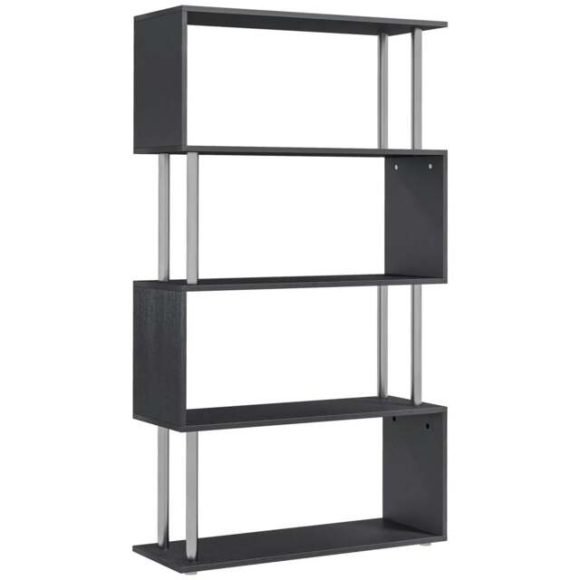 Rackhams S Shape Bookcase, 5 Tiers Bookshelf, Modern Freestanding Storage Shelf for Home Office, Study, Living Room, 80 x 30 x 145cm Black - image 1