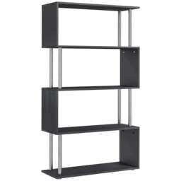Rackhams S Shape Bookcase, 5 Tiers Bookshelf, Modern Freestanding Storage Shelf for Home Office, Study, Living Room, 80 x 30 x 145cm Black - thumbnail 1