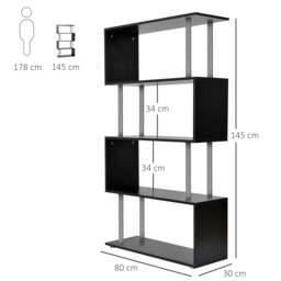 Rackhams S Shape Bookcase, 5 Tiers Bookshelf, Modern Freestanding Storage Shelf for Home Office, Study, Living Room, 80 x 30 x 145cm Black - thumbnail 3