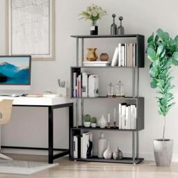 Rackhams S Shape Bookcase, 5 Tiers Bookshelf, Modern Freestanding Storage Shelf for Home Office, Study, Living Room, 80 x 30 x 145cm Black - thumbnail 2
