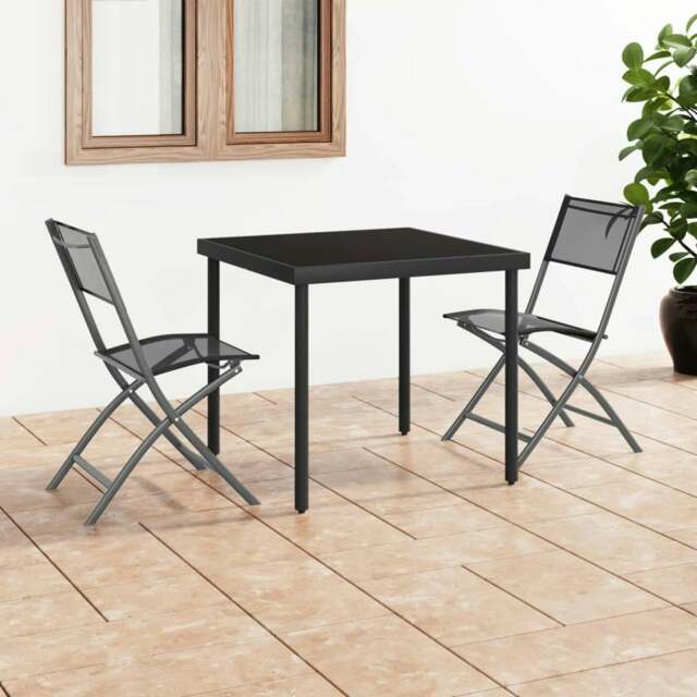 Rackhams Folding Outdoor Chairs 2 pcs Black Steel and Textilene