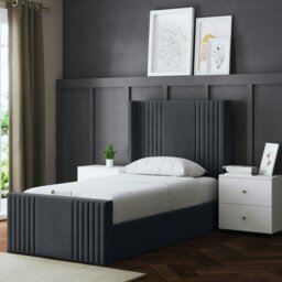 Rackhams Elara Ottoman Bed with Winged Panel Headboard - Grey (Steel) - Single / 3ft - thumbnail 1