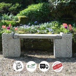 Rackhams Daisy Design Stone Cast Garden Bench - thumbnail 2