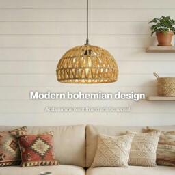 Rackhams Rustic Ceiling Pendant Light Shade Hemp Rope Lamp Shade Boho Yellow 23cm - thumbnail 4