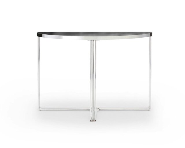 Rackhams Finn Demi Lune Console Tables - Polished Stainless Steel - Smoked Glass - image 1