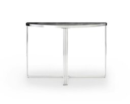 Rackhams Finn Demi Lune Console Tables - Polished Stainless Steel - Smoked Glass - thumbnail 1