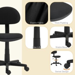Rackhams Armless Office Chair with Adjustable Height 360° Swivel Wheels Black - thumbnail 4