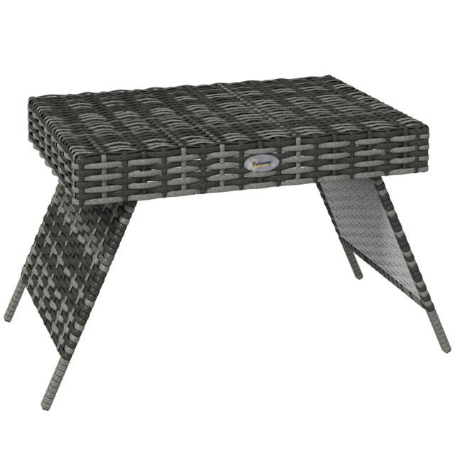 Rackhams Foldable Outdoor Side Table, Rattan Garden Coffee Table with Steel Frame, Space Saving Bistro Garden Furniture, 60 x 41 x 41 cm, Mixed Grey - image 1