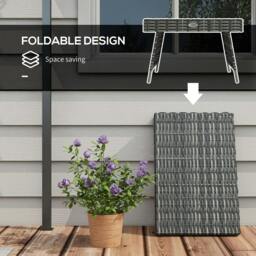 Rackhams Foldable Outdoor Side Table, Rattan Garden Coffee Table with Steel Frame, Space Saving Bistro Garden Furniture, 60 x 41 x 41 cm, Mixed Grey - thumbnail 6