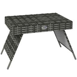 Rackhams Foldable Outdoor Side Table, Rattan Garden Coffee Table with Steel Frame, Space Saving Bistro Garden Furniture, 60 x 41 x 41 cm, Mixed Grey - thumbnail 1