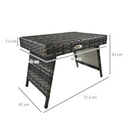 Rackhams Foldable Outdoor Side Table, Rattan Garden Coffee Table with Steel Frame, Space Saving Bistro Garden Furniture, 60 x 41 x 41 cm, Mixed Grey - thumbnail 3