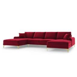 Rackhams Monroe Plush U-Shaped Corner Sofa with Gold Legs - Red - thumbnail 6