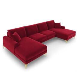 Rackhams Monroe Plush U-Shaped Corner Sofa with Gold Legs - Red - thumbnail 1