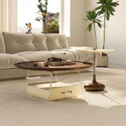 Rackhams Meral Stylish Coffee Table Set, Stainless Steel - Wood Top - thumbnail 1