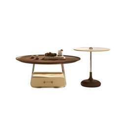 Rackhams Meral Stylish Coffee Table Set, Stainless Steel - Wood Top - thumbnail 4