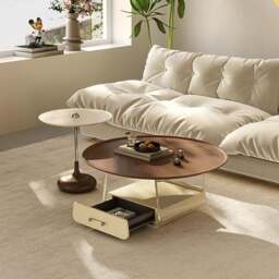 Rackhams Meral Stylish Coffee Table Set, Stainless Steel - Wood Top - thumbnail 2