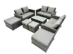 Rackhams PE Rattan Garden Furniture Set Lounge Double Seat Sofa Coffee Table Set with 4 Stools Dark Grey MixedMixed - thumbnail 2