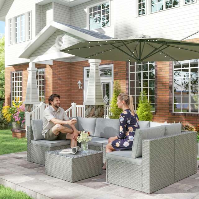 Rackhams 7 Pieces Rattan Garden Furniture Set with Cushions, Grey - image 1