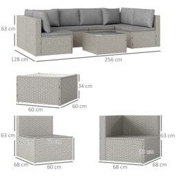 Rackhams 7 Pieces Rattan Garden Furniture Set with Cushions, Grey - thumbnail 6