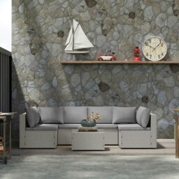 Rackhams 7 Pieces Rattan Garden Furniture Set with Cushions, Grey - thumbnail 2