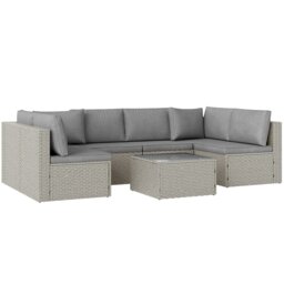 Rackhams 7 Pieces Rattan Garden Furniture Set with Cushions, Grey - thumbnail 3
