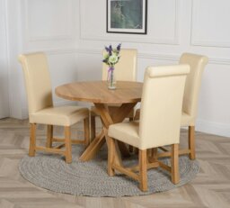 Rackhams Oregon Round Oak Dining Table with Washington Leather Chairs - 1 - 4 chairs - Ivory - thumbnail 5
