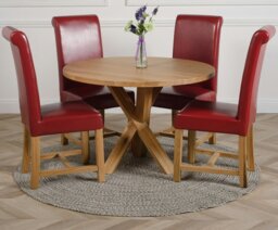 Rackhams Oregon Round Oak Dining Table with Washington Leather Chairs - 1 - 4 chairs - Ivory - thumbnail 2