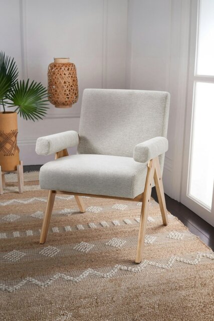 Rackhams Linen Upholsteried Wooden Armchair - Beige - image 1