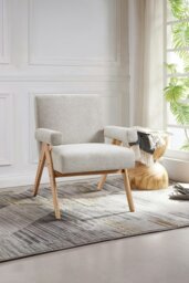 Rackhams Linen Upholsteried Wooden Armchair - Beige - thumbnail 2