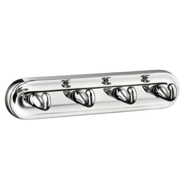Rackhams Polished Chrome Quadruple Towel Hook Rail 44mm x 230mm Wall Mounted Bathroom Rectangular Robe Hooks Clothes Hanger Coat Peg - image 1
