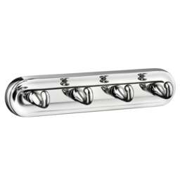 Rackhams Polished Chrome Quadruple Towel Hook Rail 44mm x 230mm Wall Mounted Bathroom Rectangular Robe Hooks Clothes Hanger Coat Peg