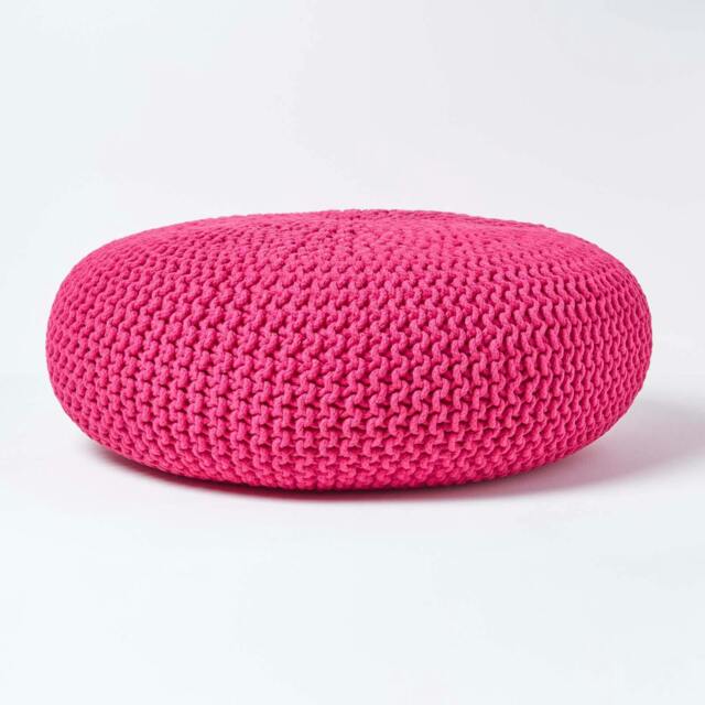 Rackhams Large Round Cotton Knitted Pouffe Footstool - Hot Pink - image 1