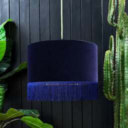 "Rackhams Indigo Velvet Lampshade With Gold Foil Lining and Fringing - Ceiling Pendant / Arc Lamp - 40cm Diameter x 23cm Height / (16"" x 9"")" - thumbnail 3
