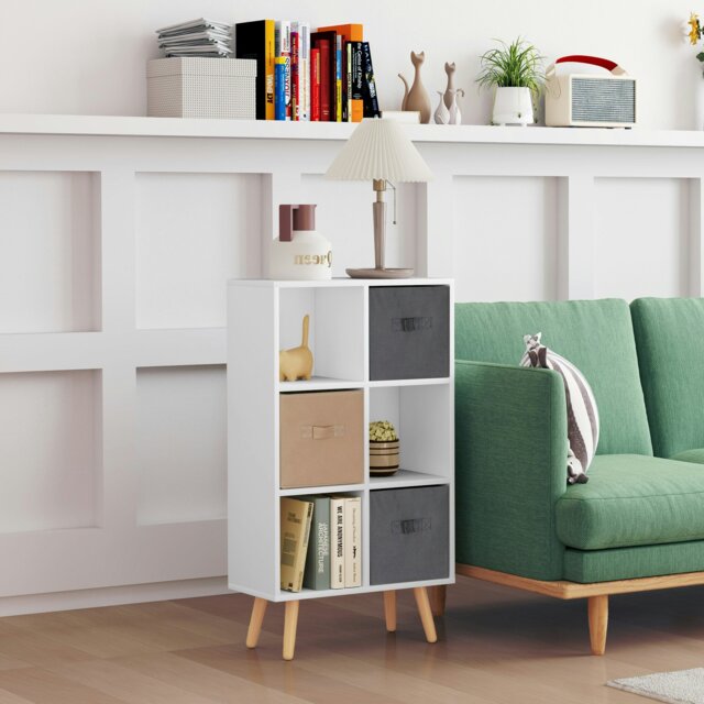 Rackhams Freestanding 4 Cube Storage Cabinet Unit Bookcase w/ 2 Drawer - White - 3 - image 1