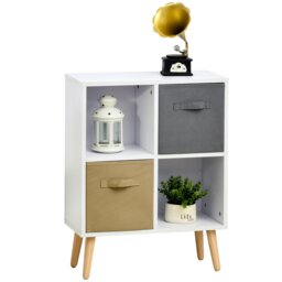 Rackhams Freestanding 4 Cube Storage Cabinet Unit Bookcase w/ 2 Drawer - White - 3 - thumbnail 3