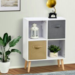 Rackhams Freestanding 4 Cube Storage Cabinet Unit Bookcase w/ 2 Drawer - White - 3 - thumbnail 2