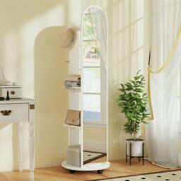 Rackhams 2-in-1 Full Length Mirror with Shelves, 4 Wheels - White - thumbnail 1