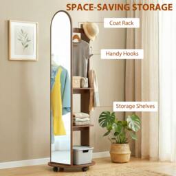 Rackhams 2-in-1 Full Length Mirror with Shelves, 4 Wheels - White - thumbnail 6
