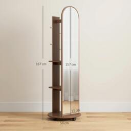 Rackhams 2-in-1 Full Length Mirror with Shelves, 4 Wheels - White - thumbnail 4