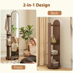 Rackhams 2-in-1 Full Length Mirror with Shelves, 4 Wheels - White - thumbnail 5