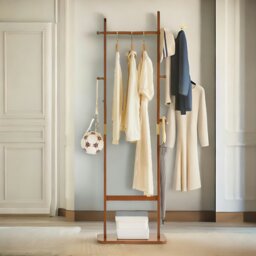 Rackhams Tall Wooden Coat Stand With 5 Hooks Dark Brown - thumbnail 4
