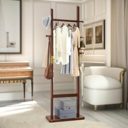 Rackhams Tall Wooden Coat Stand With 5 Hooks Dark Brown - thumbnail 3