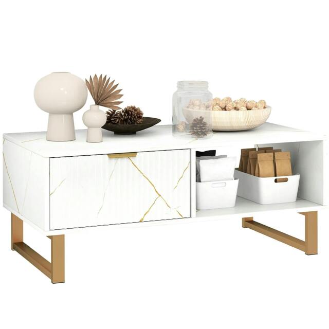 Rackhams Elegant Marble Effect Storage Coffee Table - White