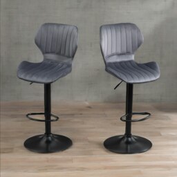 Rackhams Grey Retro Velvet Bar Stools Set Of 2 With Adjustable Height & Swivel - thumbnail 4