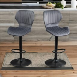 Rackhams Grey Retro Velvet Bar Stools Set Of 2 With Adjustable Height & Swivel - thumbnail 3