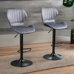 Rackhams Grey Retro Velvet Bar Stools Set Of 2 With Adjustable Height & Swivel - thumbnail 5