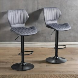 Rackhams Grey Retro Velvet Bar Stools Set Of 2 With Adjustable Height & Swivel - thumbnail 6
