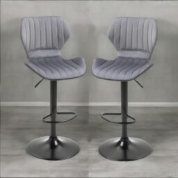 Rackhams Grey Retro Velvet Bar Stools Set Of 2 With Adjustable Height & Swivel - thumbnail 2